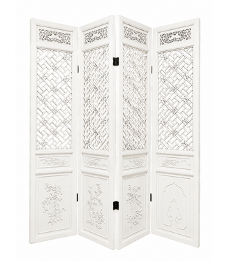 Fine Asianliving Chinese Kamerscherm 4 Panelen Wit Handgesneden B200xH230cm