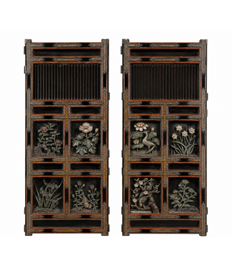 Fine Asianliving Antique Japanese Handcarved Panels Set/2