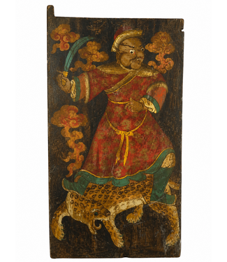 Fine Asianliving Antiek Tibetaans Houten Paneel – Handgeschilderde Deur uit een Tempel (B74 x H140 cm)