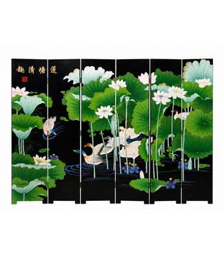 Fine Asianliving Chinees Kamerscherm Handgeschilderd Pond met Eenden 6 Panelen B240xH182cm
