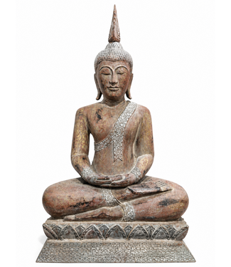 Fine Asianliving Antique Thai Buddha Large Statue Patine Handcarved W78xH130cm