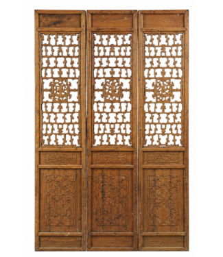 Fine Asianliving Antiek Chinees Kamerscherm Houten Panelen Handgesneden Set/3 B168xD6xH315cm