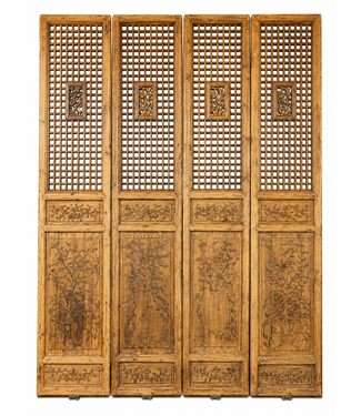 Fine Asianliving Antique Chinese Room Dividers Wooden Panel Screens Handcarved Set/4 Each W53xD6xH275cm