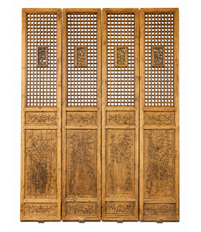 Antique Chinese Room Dividers Wooden Panel Screens Handcarved Set/4 Each W53xD6xH275cm