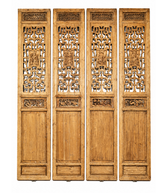 Fine Asianliving Antique Chinese Room Dividers Wooden Panel Screens Handcarved Set/4 Each W52xD6xH260cm