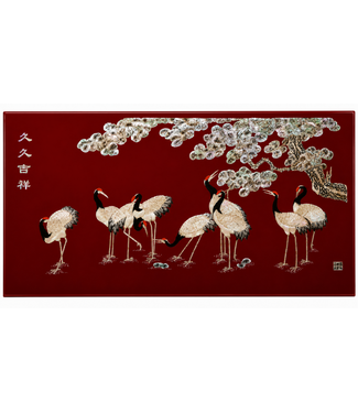 Fine Asianliving Lacquer Wall Art inlaid with Mother of Pearl Cranes Eternal Good Fortune W180xH90cm