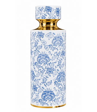 Fine Asianliving Vaso Cinese Azul Blanco Oro Fatto a Mano D14xHA40cm