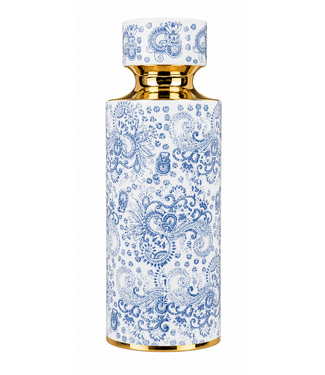 Fine Asianliving Chinese Vase Porcelain Blue White with Gold Accent Handmade D14xH40cm
