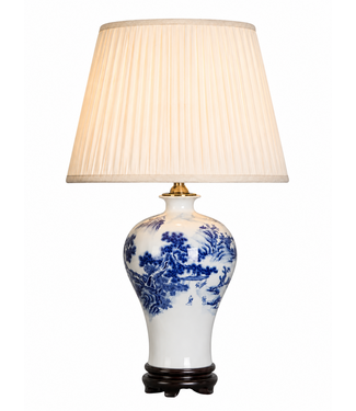 Fine Asianliving Chinese Table Lamp Porcelain White Blue Landscape D38xH66cm