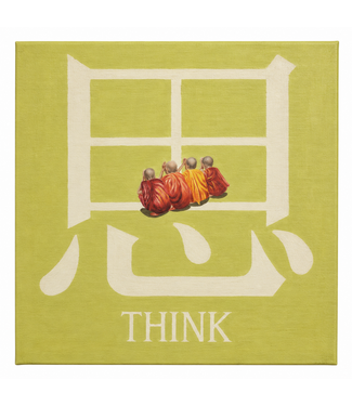 Fine Asianliving Olieverfschilderij Handgeschilderd Denken 75x75cm