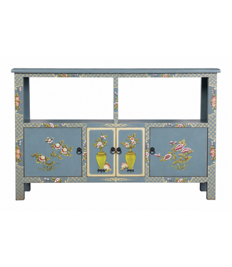 Fine Asianliving Chinese Sideboard Blue Grey Hand-Painted W140xD33xH90cm
