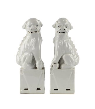 Fine Asianliving Chinese Foo Dogs Set/2 Porcelain White Handmade D10xH34cm