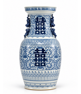 Fine Asianliving Chinese Vase Porcelain Blue White Double Happiness H41cm