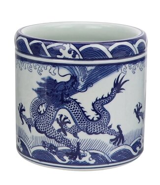 Fine Asianliving Chinese Pot Dragon Blue White Handpainted D20xH19cm