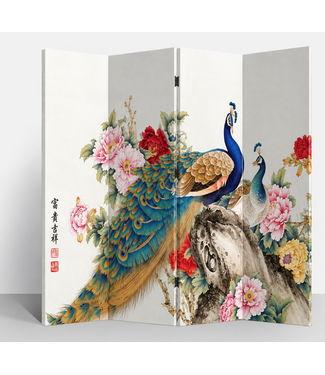 Fine Asianliving Chinees Kamerscherm Oosters Scheidingswand B160xH180cm 4 Panelen Twee Pauwen