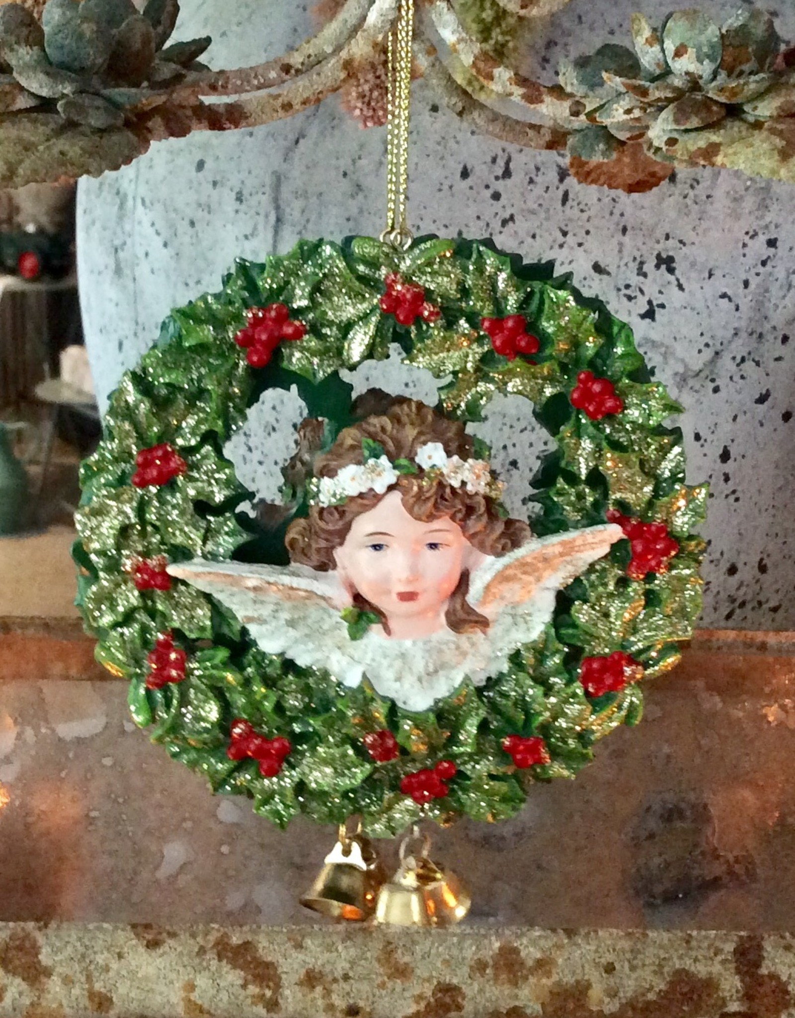 Ornement Ange en couronne de Noël avec des cloches