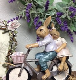Décoration couple de lapins à vélo