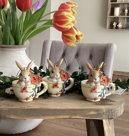 Rabbit with flowers in cup/ set 3