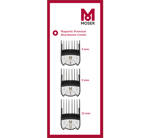 Moser Premium magnetic opzetkammen SET.  6/9/12 mm