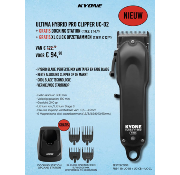 Kyone Promo! Ultima Hybrid Clipper Tondeuse + Free Docking Station and  XL Comb Set