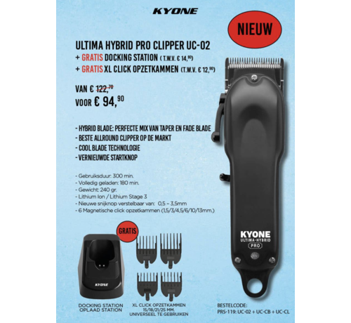 Kyone Promo! Ultima Hybrid Clipper Tondeuse + Free Docking Station and  XL Comb Set