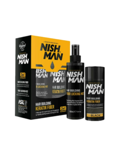 Nish Man Hair Building Keratin Fiber Black Kit + Sealing Spray