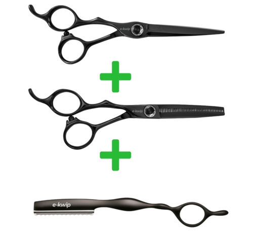 E-Kwip Kuro Kappersscharen Set Black  LEFT + Gratis E-Kwip Razor