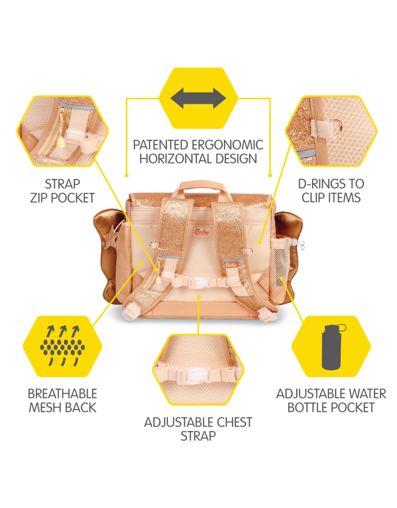 Bixbee Sparkalicious Gold Butterflyer Backpack (Medium)