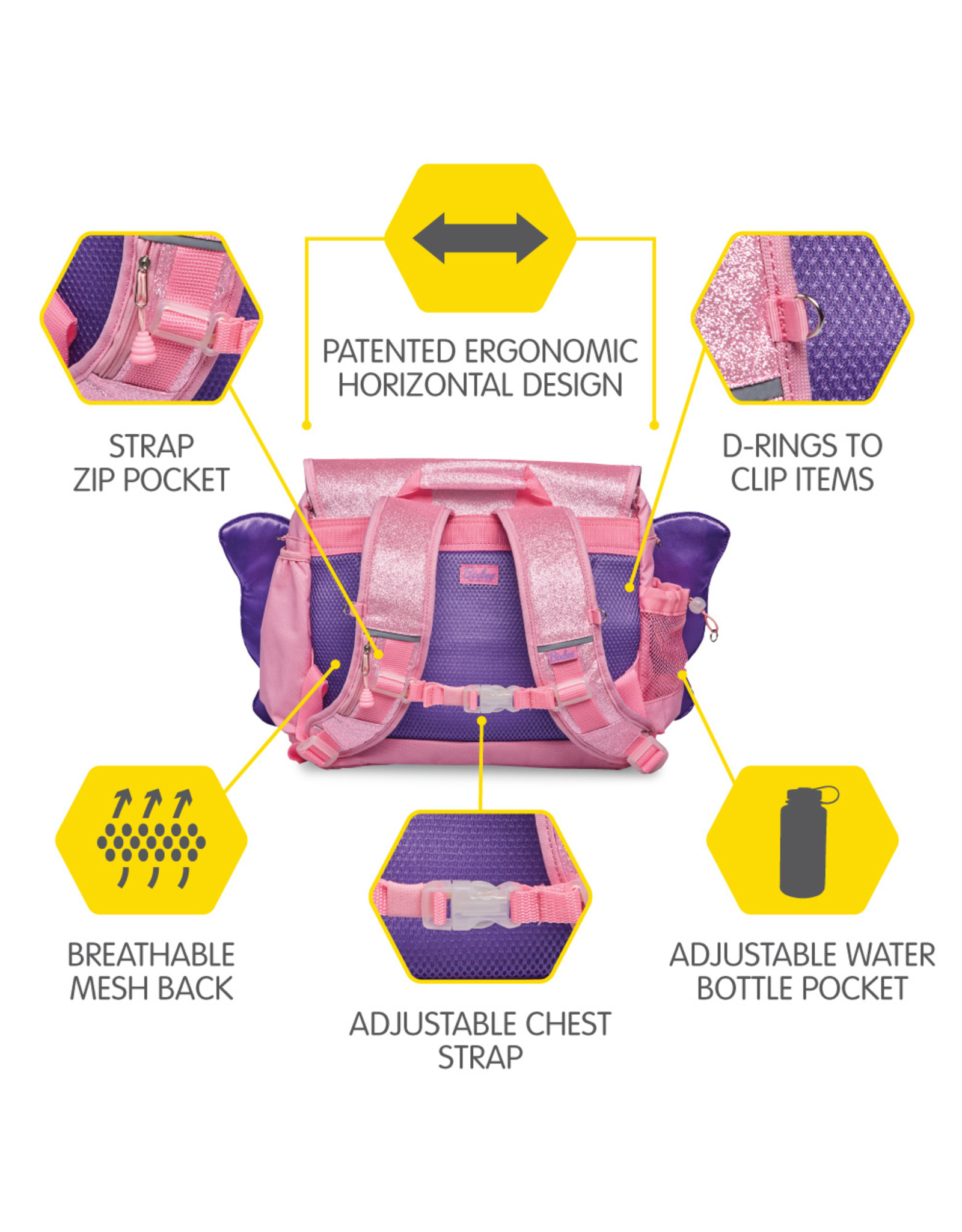 Bixbee Sparkalicious Pink Butterflyer Backpack (Medium)