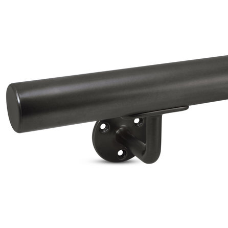 Handlauf Gunmetal Optik - rund - mit Handlaufhaltern Typ 1 - nach Maß - Treppengeländer Metall / Stahl beschichtet - Gun metal Look
