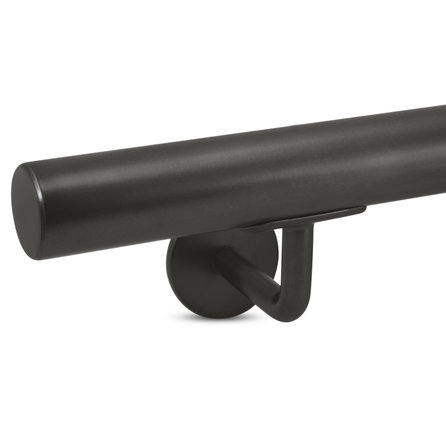 Handlauf Gunmetal Optik - rund - mit Handlaufhaltern Typ 3 - nach Maß - Treppengeländer Metall / Stahl beschichtet - Gun metal Look