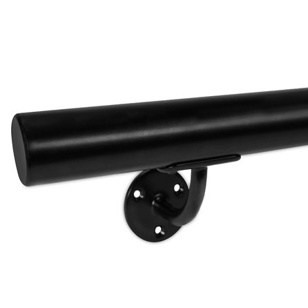 Handlauf schwarz - rund - mit Handlaufhaltern Typ 2 - nach Maß - Treppengeländer Metall / Stahl beschichtet - RAL 9005