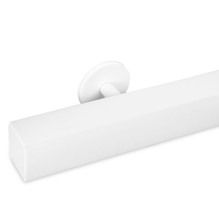 Handlauf weiß - eckig (40x40 mm) - mit Handlaufhaltern Typ 5 - nach Maß - Treppengeländer Metall / Stahl beschichtet - RAL 9010 oder 9016