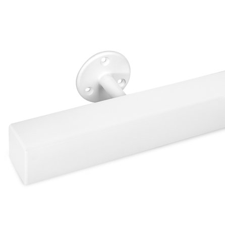 Handlauf weiß - eckig (40x40 mm) - mit Handlaufhaltern Typ 4 - nach Maß - Treppengeländer Metall / Stahl beschichtet - RAL 9010 oder 9016