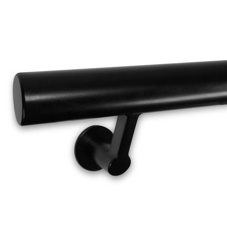 Handlauf schwarz - rund - mit Handlaufhaltern Typ 7 Luxus - nach Maß - Treppengeländer Metall / Stahl beschichtet - RAL 9005