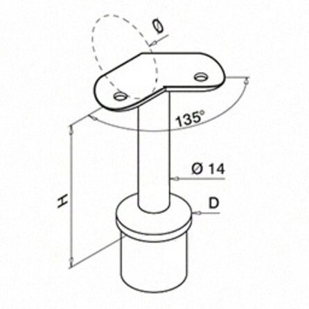 Eck-Rohrstütze Edelstahl - 135 Grad - rund (42,4 mm)