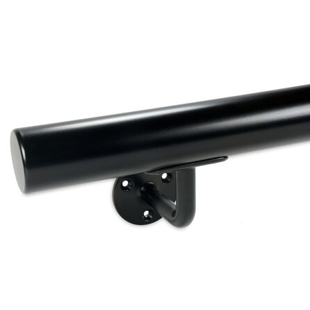 Handlauf schwarz - rund - mit Handlaufhaltern Typ 1 - nach Maß - Treppengeländer Metall / Stahl beschichtet - RAL 9005