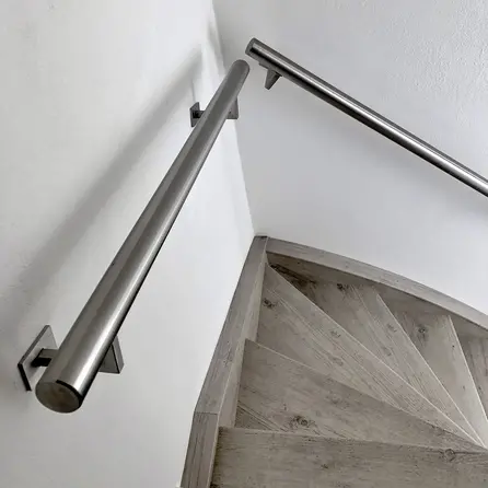 Handlauf Edelstahl - rund - mit Handlaufhaltern Typ 11 - nach Maß - Treppengeländer Edelstahl V2A (304) gebürstet