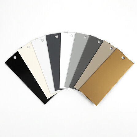 Pulverbeschichtung Muster - Schwarz RAL 9005 fein strukturiert & glatt - Anthrazit RAL 7016 & 7021 - Weiß RAL 9016, 9010 & 9001 - Grau RAL 7030, 7044, 9002 & 1019 - Bronze