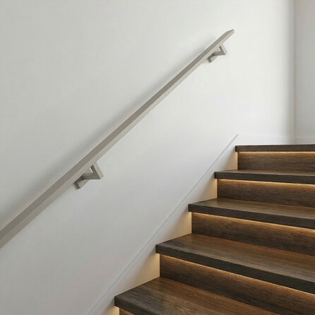 Handlauf grau - eckig (40x10 mm) - mit Handlaufhaltern Typ 11 - nach Maß - Treppengeländer Metall / Stahl beschichtet - RAL 7030, 7044, 1019 oder 9002
