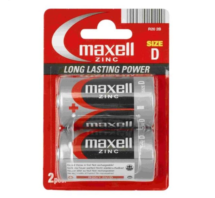 MAXELL BATTERY MANGANESE/ZINC R20 BLISTER*2 774401.04.EU