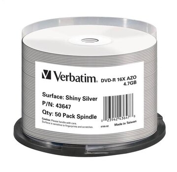 Verbatim VERBATIM DVD-R 4,7GB 16X THERMAL PRINT. SHINY SILVER CAKE*50 43647