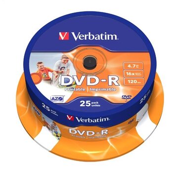 Verbatim VERBATIM DVD-R 4,7GB 16X PRINTABLE FULL ID BRAND CAKE*25  43538