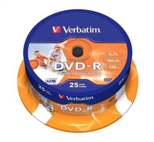Verbatim VERBATIM DVD-R 4,7GB 16X PRINTABLE FULL ID BRAND CAKE*25 43538