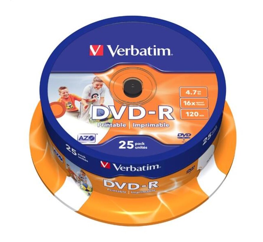 VERBATIM DVD-R 4,7GB 16X PRINTABLE FULL ID BRAND CAKE*25 43538