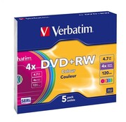 Verbatim VERBATIM DVD+RW 4,7GB 4X COLOUR SLIM CASE*5  43297