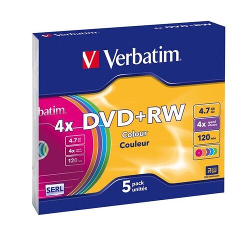 Verbatim Verbatim DVD+RW 4.7 GB 4X Colour Slim Case*5 43297
