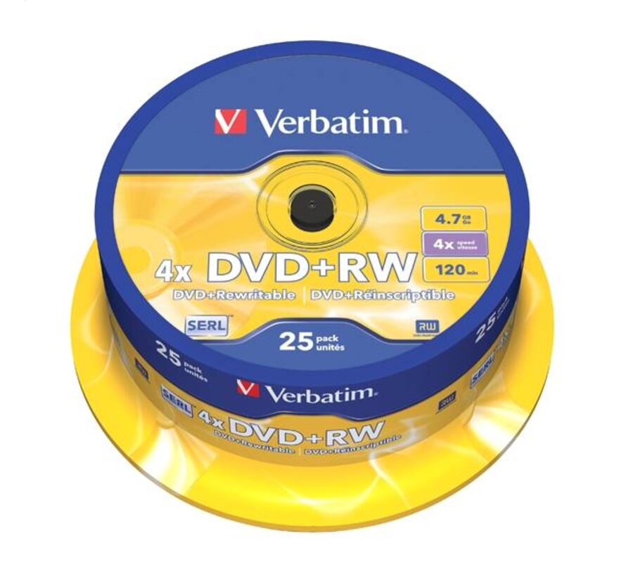 VERBATIM DVD+RW 4,7GB 4X CAKE*25  43489