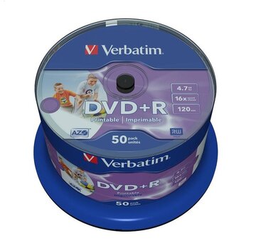 Verbatim Verbati DVD+R 4.7 GB 16X Printable Full Cake*50 43512