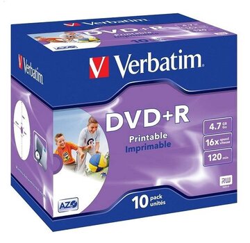 Verbatim Verbatim DVD+R 4.7 Gb 16X printable Full Id brand Jewel Case*10 43508